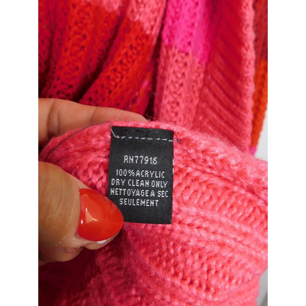 By Anthropologie Striped Chunky Knit Open Front Cardigan Pink Red Orange OS - Picture 4 of 5